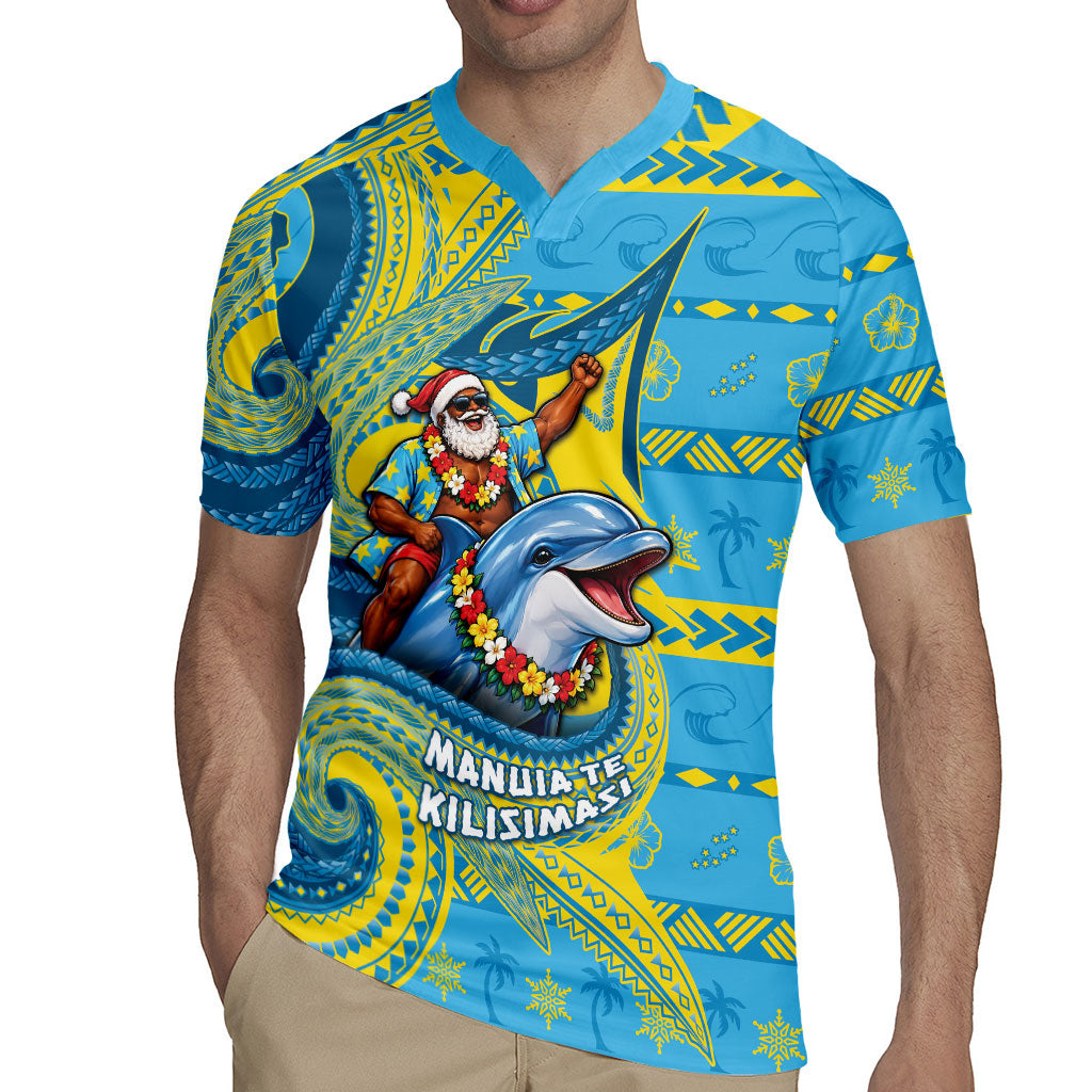 Tuvalu Christmas Rugby Jersey Santa Riding Ocean Dolphin