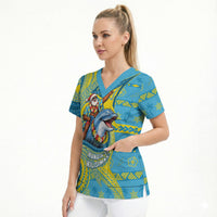 Tuvalu Christmas Scrub Top Santa Riding Ocean Dolphin DT05 - Polynesian Pride