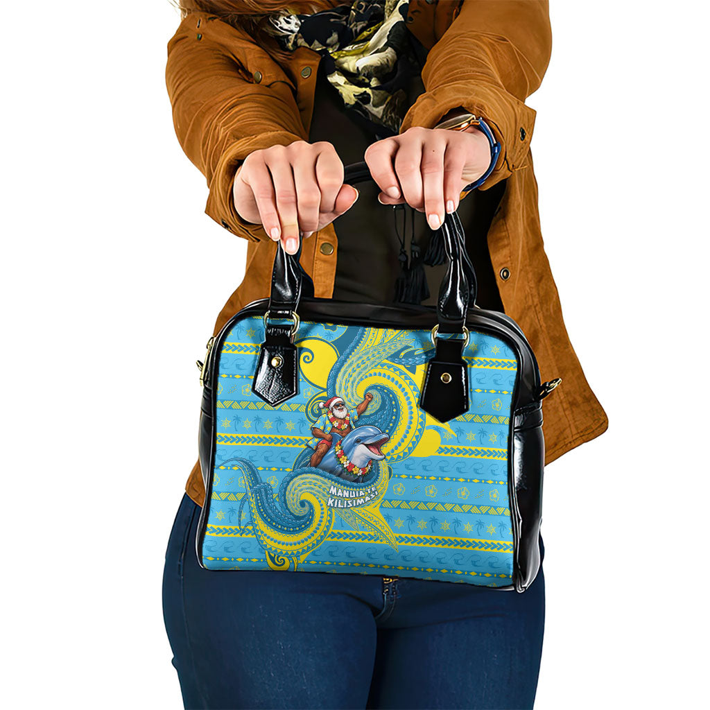 Tuvalu Christmas Shoulder Handbag Santa Riding Ocean Dolphin DT05 One Size Blue - Polynesian Pride