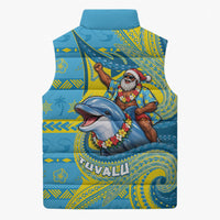 Tuvalu Christmas Sleeveless Puffer Jacket Santa Riding Ocean Dolphin DT05 - Polynesian Pride