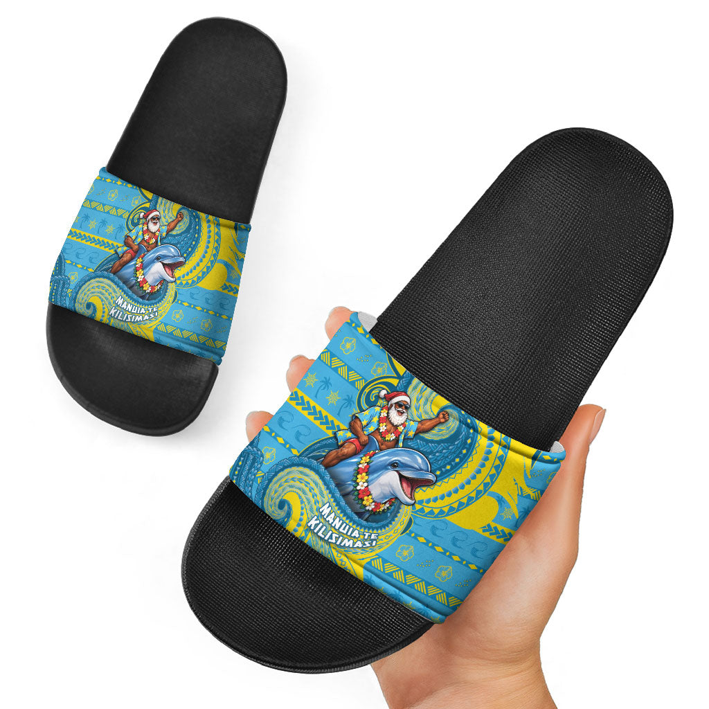 Tuvalu Christmas Slide Sandals Santa Riding Ocean Dolphin DT05 - Polynesian Pride