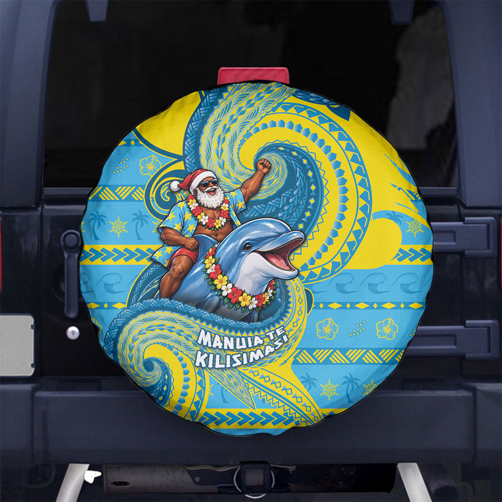 Tuvalu Christmas Spare Tire Cover Santa Riding Ocean Dolphin DT05 No hole Blue - Polynesian Pride
