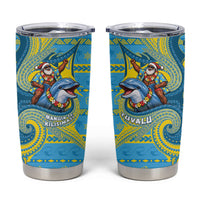 Tuvalu Christmas Tumbler Cup Santa Riding Ocean Dolphin DT05 Blue - Polynesian Pride