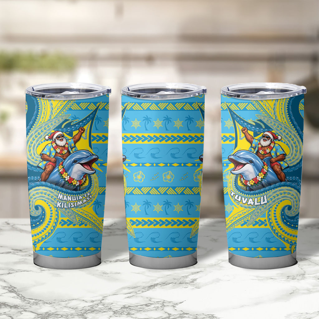 Tuvalu Christmas Tumbler Cup Santa Riding Ocean Dolphin DT05 - Polynesian Pride