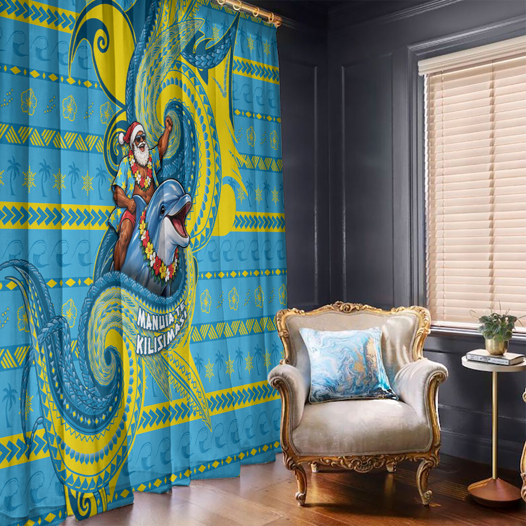 Tuvalu Christmas Window Curtain Santa Riding Ocean Dolphin DT05 - Polynesian Pride