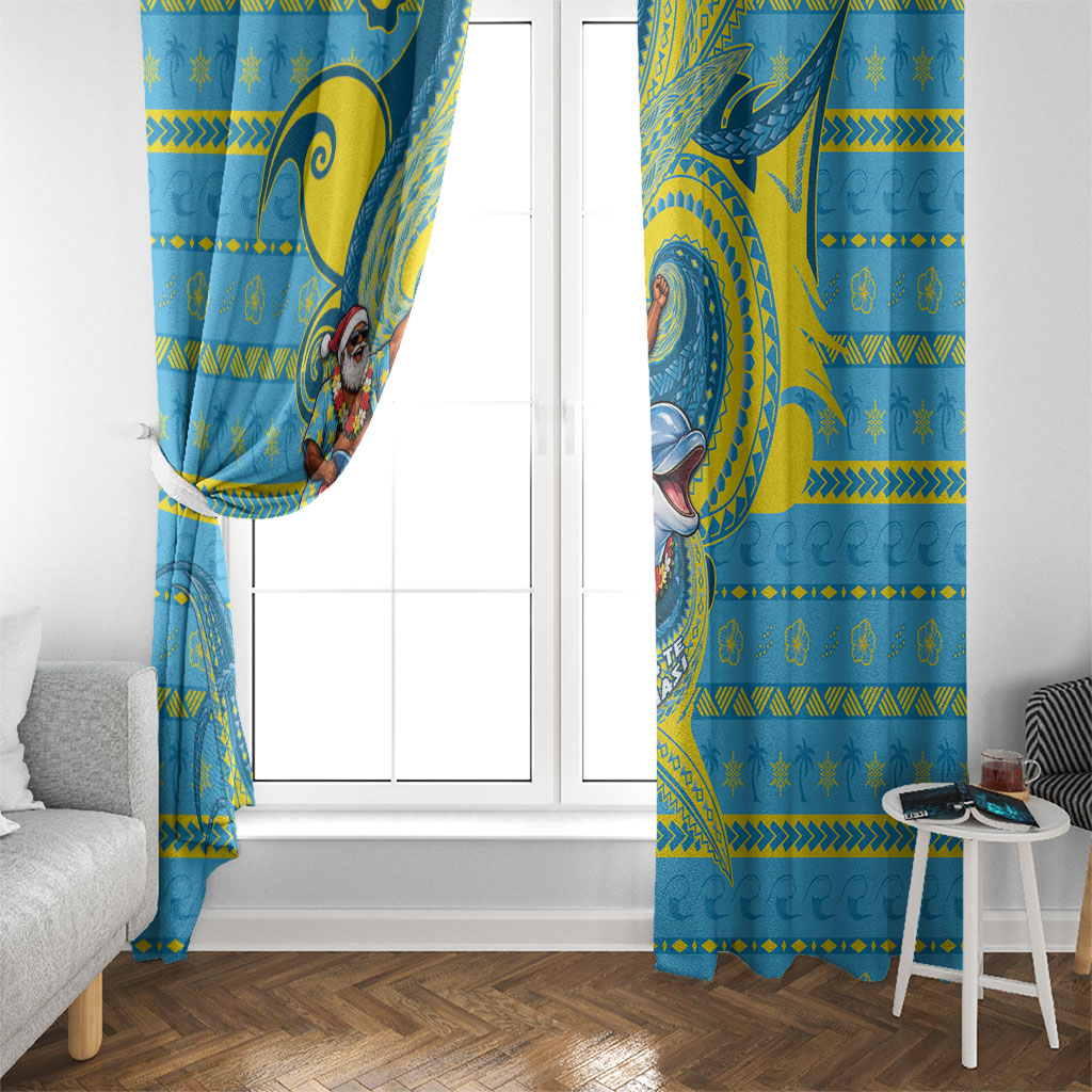 Tuvalu Christmas Window Curtain Santa Riding Ocean Dolphin DT05 - Polynesian Pride