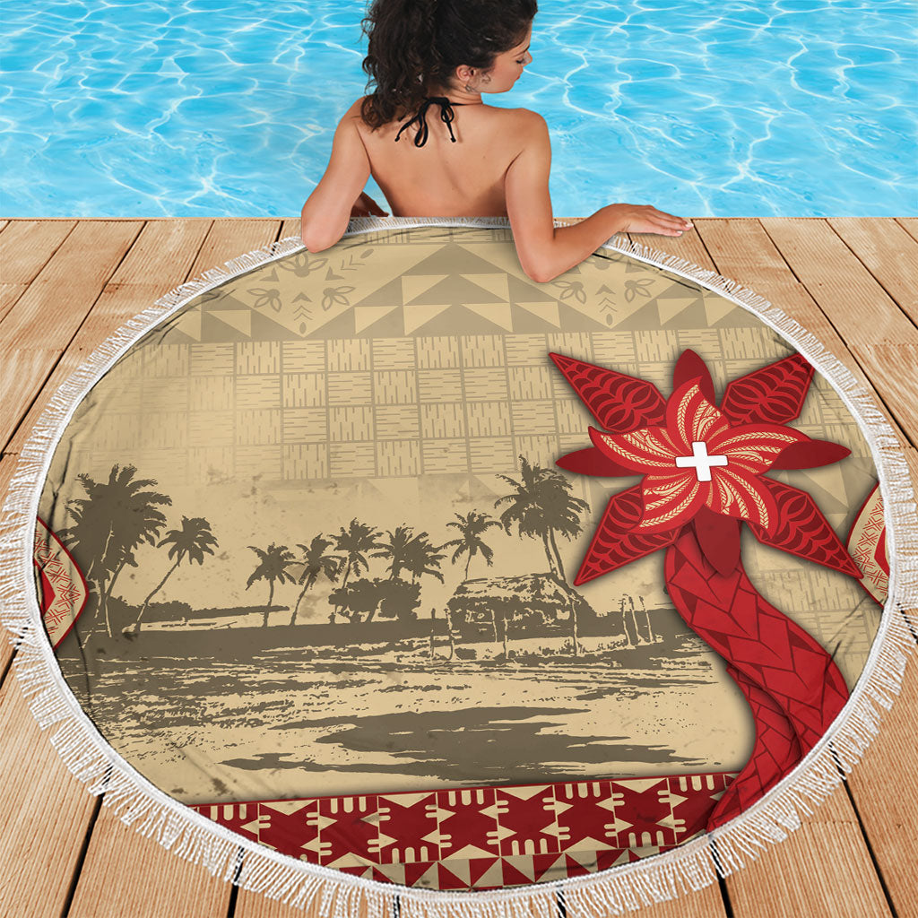 Tonga Language Week Beach Blanket Tribal Cross Ngatu Floral Pattern DT05 - Polynesian Pride