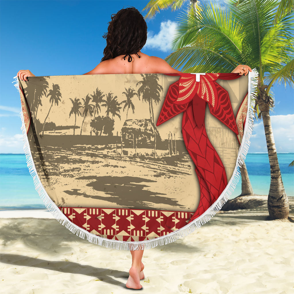 Tonga Language Week Beach Blanket Tribal Cross Ngatu Floral Pattern DT05 - Polynesian Pride