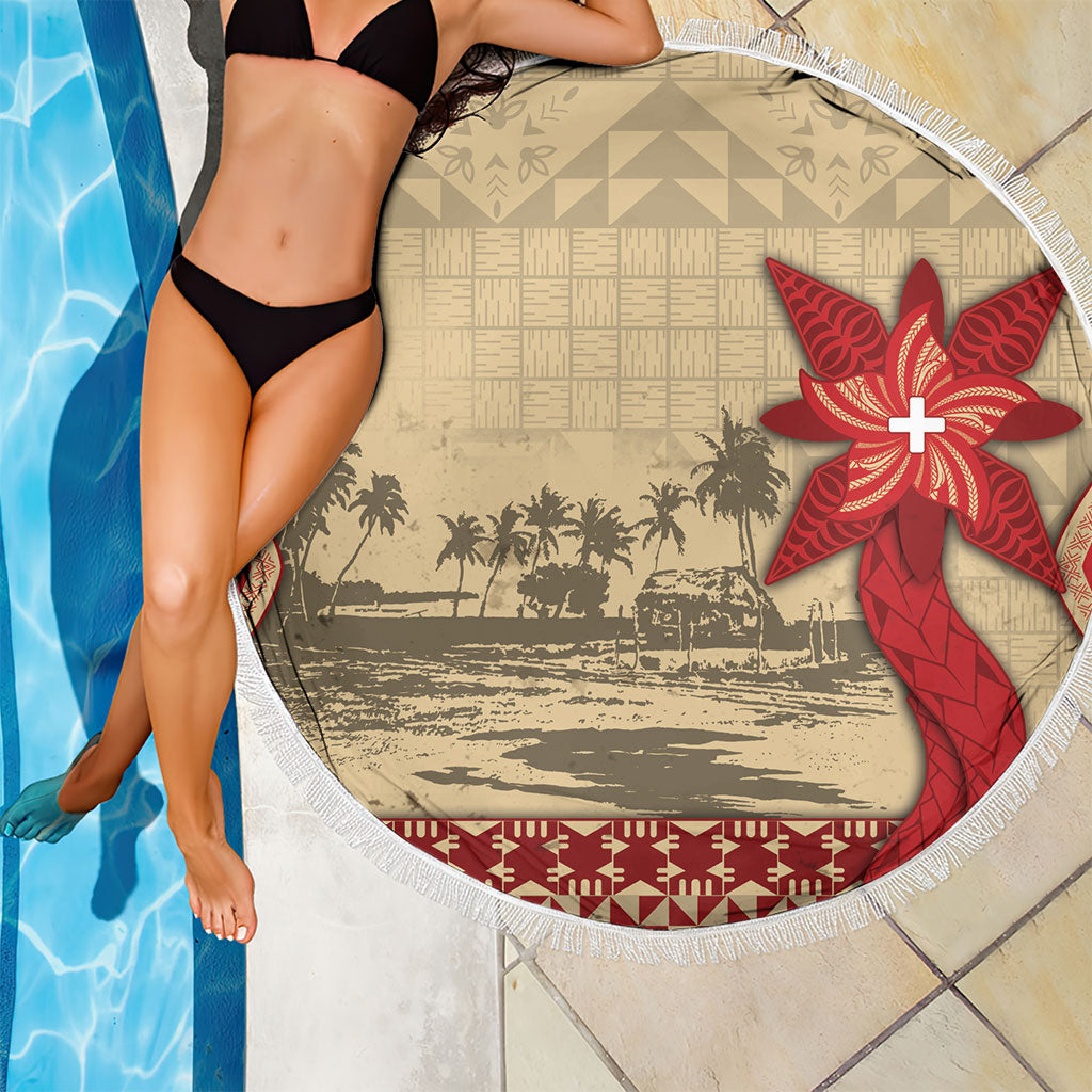 Tonga Language Week Beach Blanket Tribal Cross Ngatu Floral Pattern DT05 - Polynesian Pride