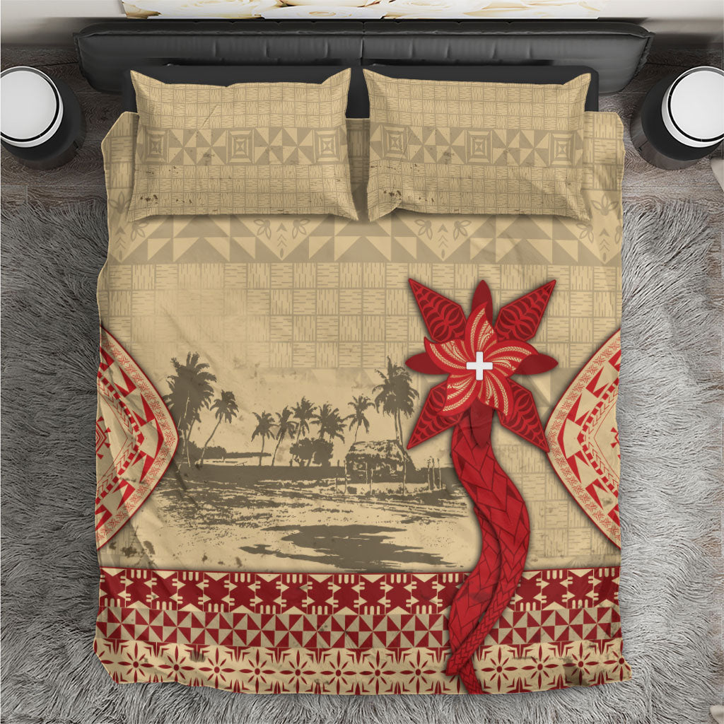 Tonga Language Week Bedding Set Tribal Cross Ngatu Floral Pattern DT05 Red - Polynesian Pride