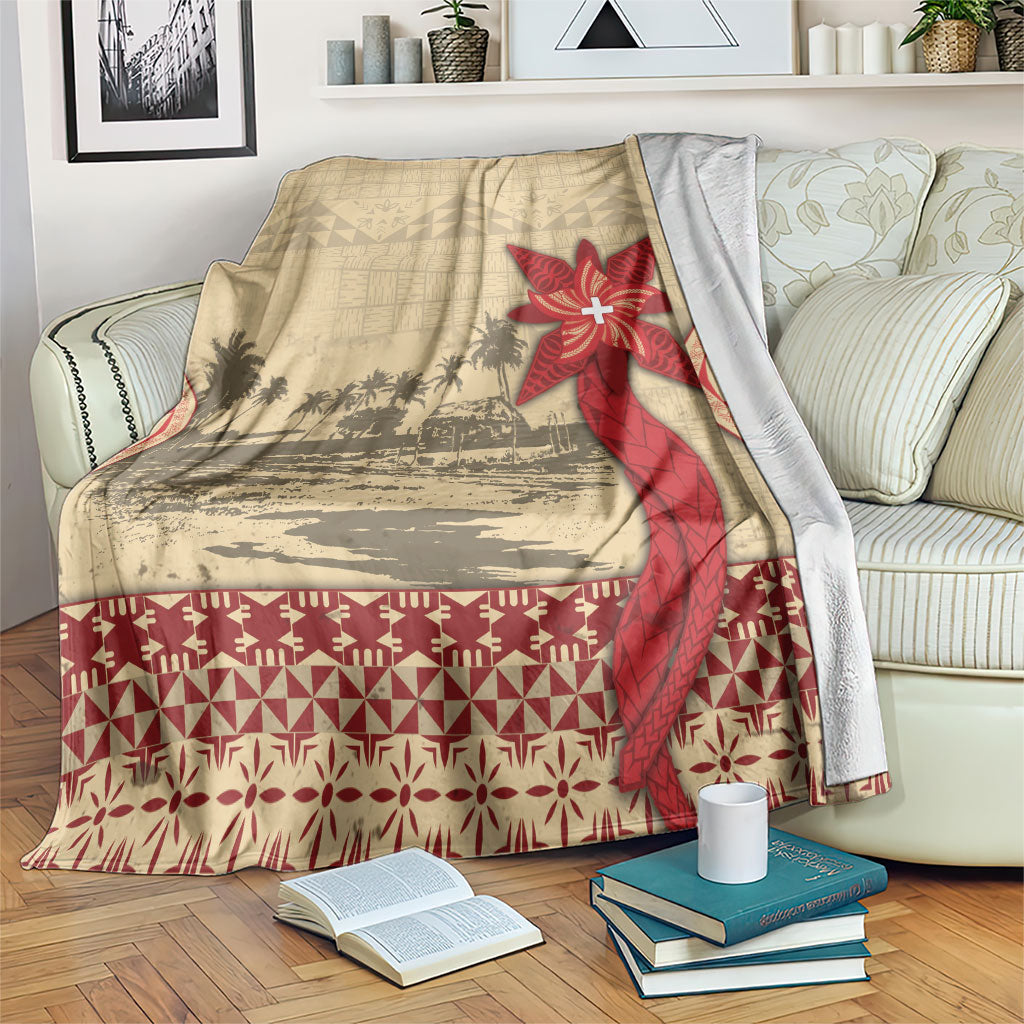 Tonga Language Week Blanket Tribal Cross Ngatu Floral Pattern DT05 Red - Polynesian Pride