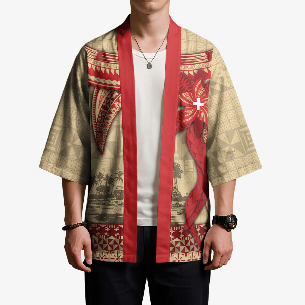 Tonga Language Week Kimono Tribal Cross Ngatu Floral Pattern DT05 - Polynesian Pride