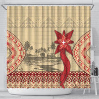 Tonga Language Week Shower Curtain Tribal Cross Ngatu Floral Pattern DT05 - Polynesian Pride