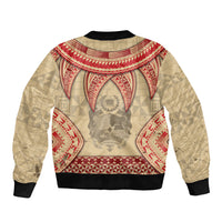 Tonga Language Week Sleeve Zip Bomber Jacket Tribal Cross Ngatu Floral Pattern DT05 - Polynesian Pride