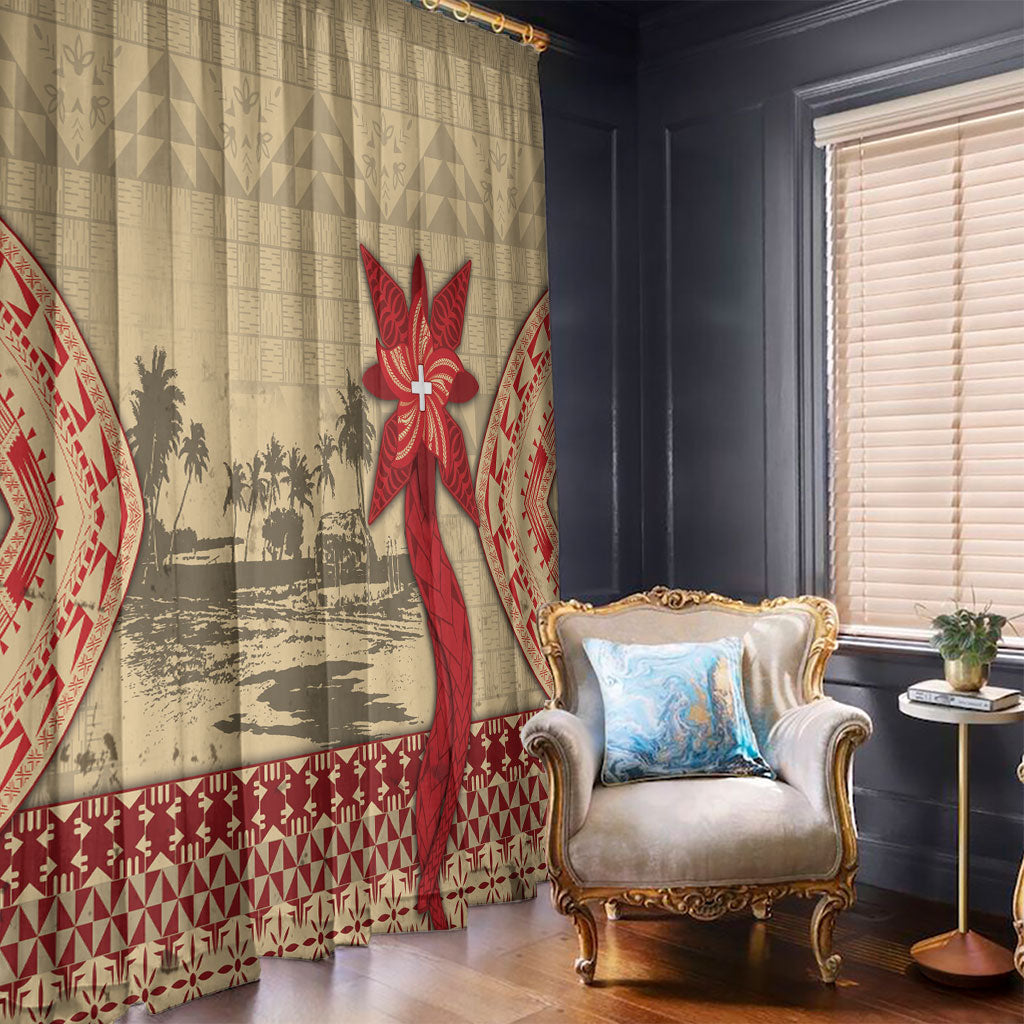 Tonga Language Week Window Curtain Tribal Cross Ngatu Floral Pattern DT05 - Polynesian Pride