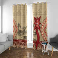Tonga Language Week Window Curtain Tribal Cross Ngatu Floral Pattern DT05 With Grommets Red - Polynesian Pride