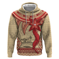 Tonga Language Week Zip Hoodie Tribal Cross Ngatu Floral Pattern DT05 Pullover Hoodie Red - Polynesian Pride