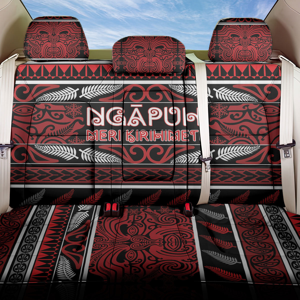Ngapuhi Aotearoa Meri Kirihimete Back Car Seat Cover Maori Silver Fern Koru Tribal Pattern DT05 One Size Red - Polynesian Pride
