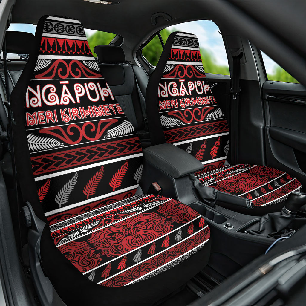 Ngapuhi Aotearoa Meri Kirihimete Car Seat Cover Maori Silver Fern Koru Tribal Pattern DT05 One Size Red - Polynesian Pride