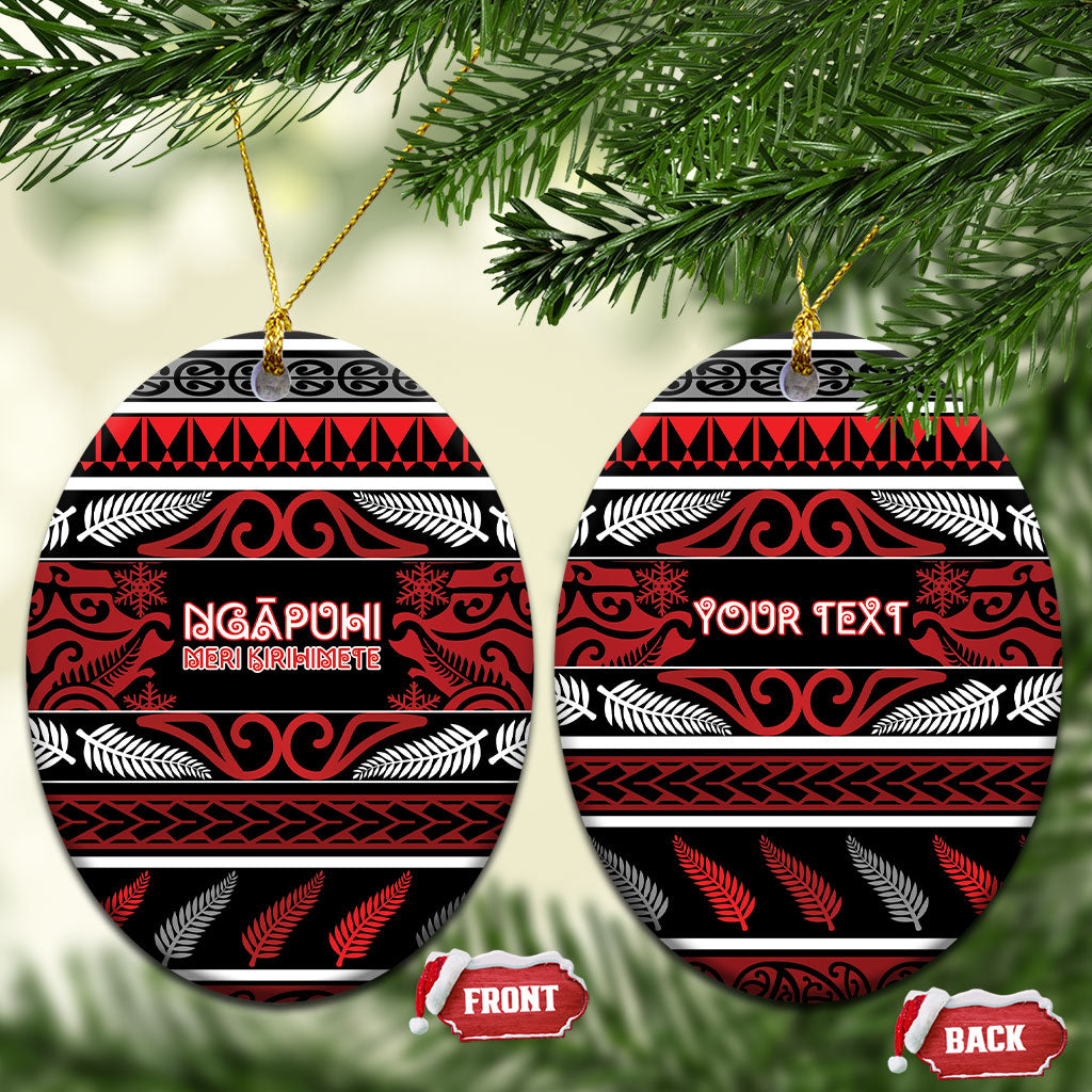 Personalised Ngapuhi Aotearoa Meri Kirihimete Ceramic Ornament Maori Silver Fern Koru Tribal Pattern DT05 Oval Red - Polynesian Pride