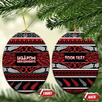 Personalised Ngapuhi Aotearoa Meri Kirihimete Ceramic Ornament Maori Silver Fern Koru Tribal Pattern DT05 Oval Red - Polynesian Pride