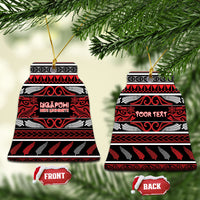 Personalised Ngapuhi Aotearoa Meri Kirihimete Ceramic Ornament Maori Silver Fern Koru Tribal Pattern DT05 Bell Flake Red - Polynesian Pride