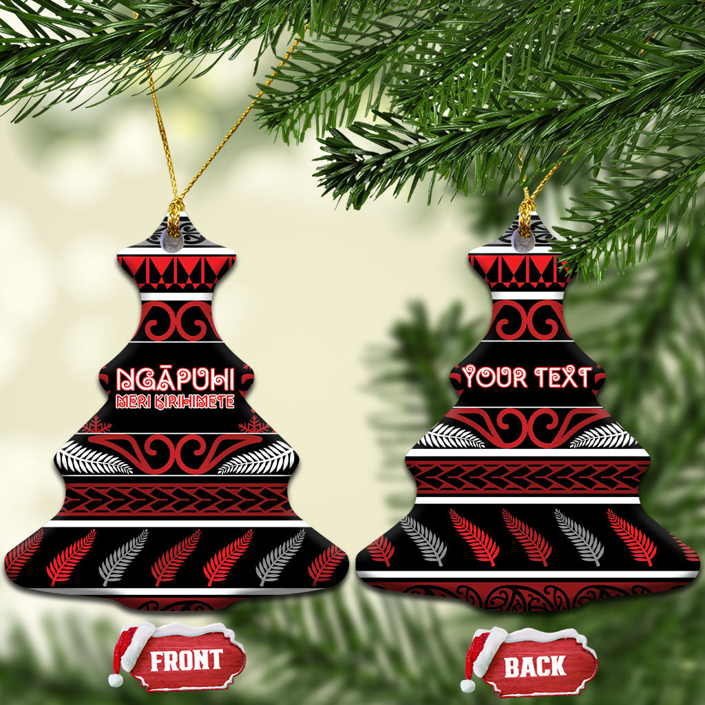 Personalised Ngapuhi Aotearoa Meri Kirihimete Ceramic Ornament Maori Silver Fern Koru Tribal Pattern DT05 Christmas Tree Red - Polynesian Pride