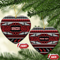 Personalised Ngapuhi Aotearoa Meri Kirihimete Ceramic Ornament Maori Silver Fern Koru Tribal Pattern DT05 Heart Red - Polynesian Pride