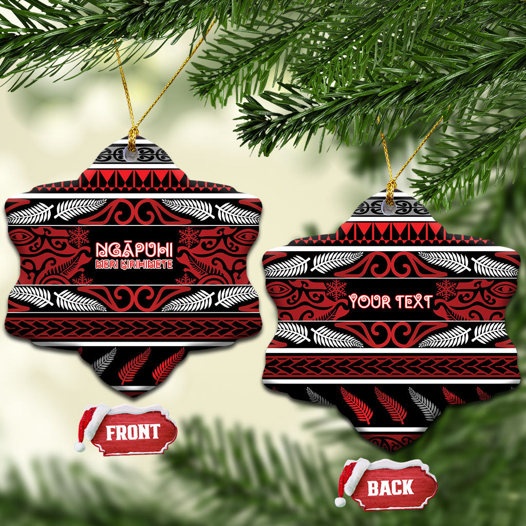 Personalised Ngapuhi Aotearoa Meri Kirihimete Ceramic Ornament Maori Silver Fern Koru Tribal Pattern DT05 Snow Flake Red - Polynesian Pride