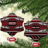 Personalised Ngapuhi Aotearoa Meri Kirihimete Ceramic Ornament Maori Silver Fern Koru Tribal Pattern DT05 Snow Flake Red - Polynesian Pride