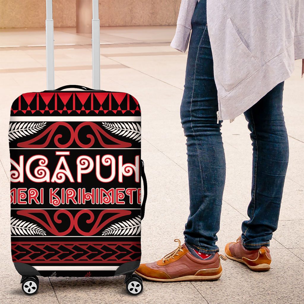 Ngapuhi Aotearoa Meri Kirihimete Luggage Cover Maori Silver Fern Koru Tribal Pattern DT05 Red - Polynesian Pride