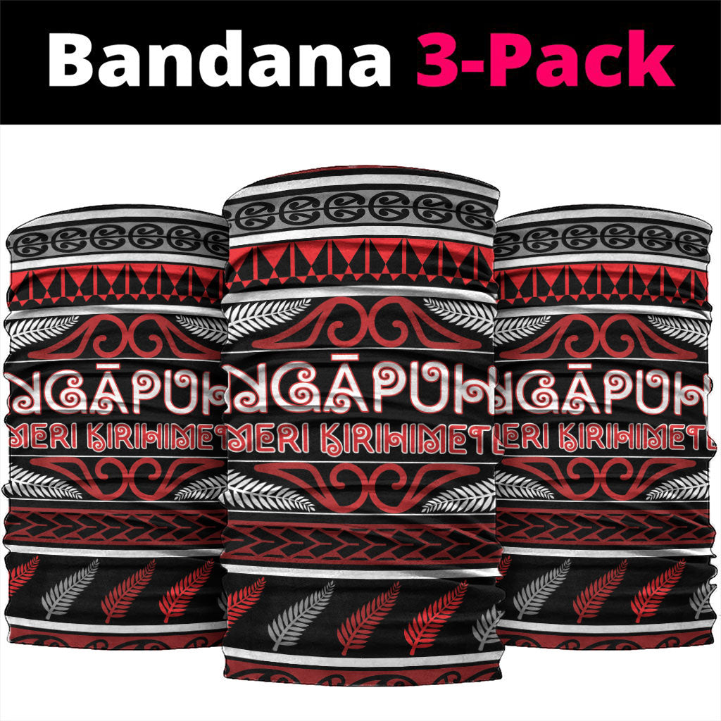 Ngapuhi Aotearoa Meri Kirihimete Neck Gaiter Maori Silver Fern Koru Tribal Pattern DT05 package One Size: 25*50cm Red - Polynesian Pride