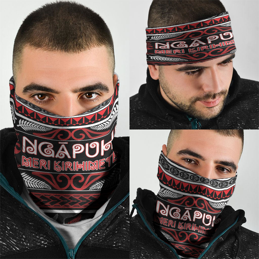 Ngapuhi Aotearoa Meri Kirihimete Neck Gaiter Maori Silver Fern Koru Tribal Pattern DT05 - Polynesian Pride