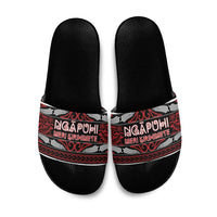 Ngapuhi Aotearoa Meri Kirihimete Slide Sandals Maori Silver Fern Koru Tribal Pattern DT05 Red - Polynesian Pride