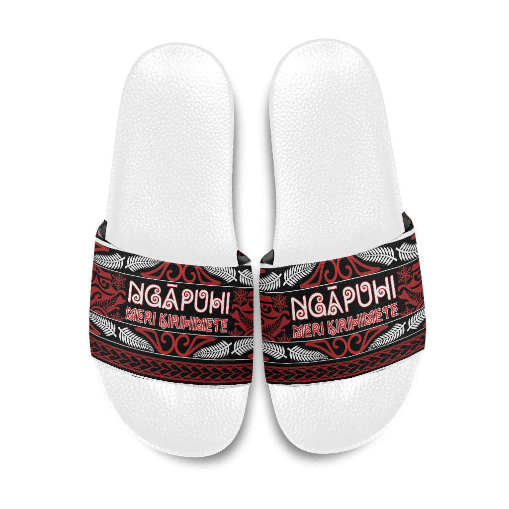 Ngapuhi Aotearoa Meri Kirihimete Slide Sandals Maori Silver Fern Koru Tribal Pattern DT05 Red - Polynesian Pride