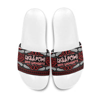 Ngapuhi Aotearoa Meri Kirihimete Slide Sandals Maori Silver Fern Koru Tribal Pattern DT05 Red - Polynesian Pride