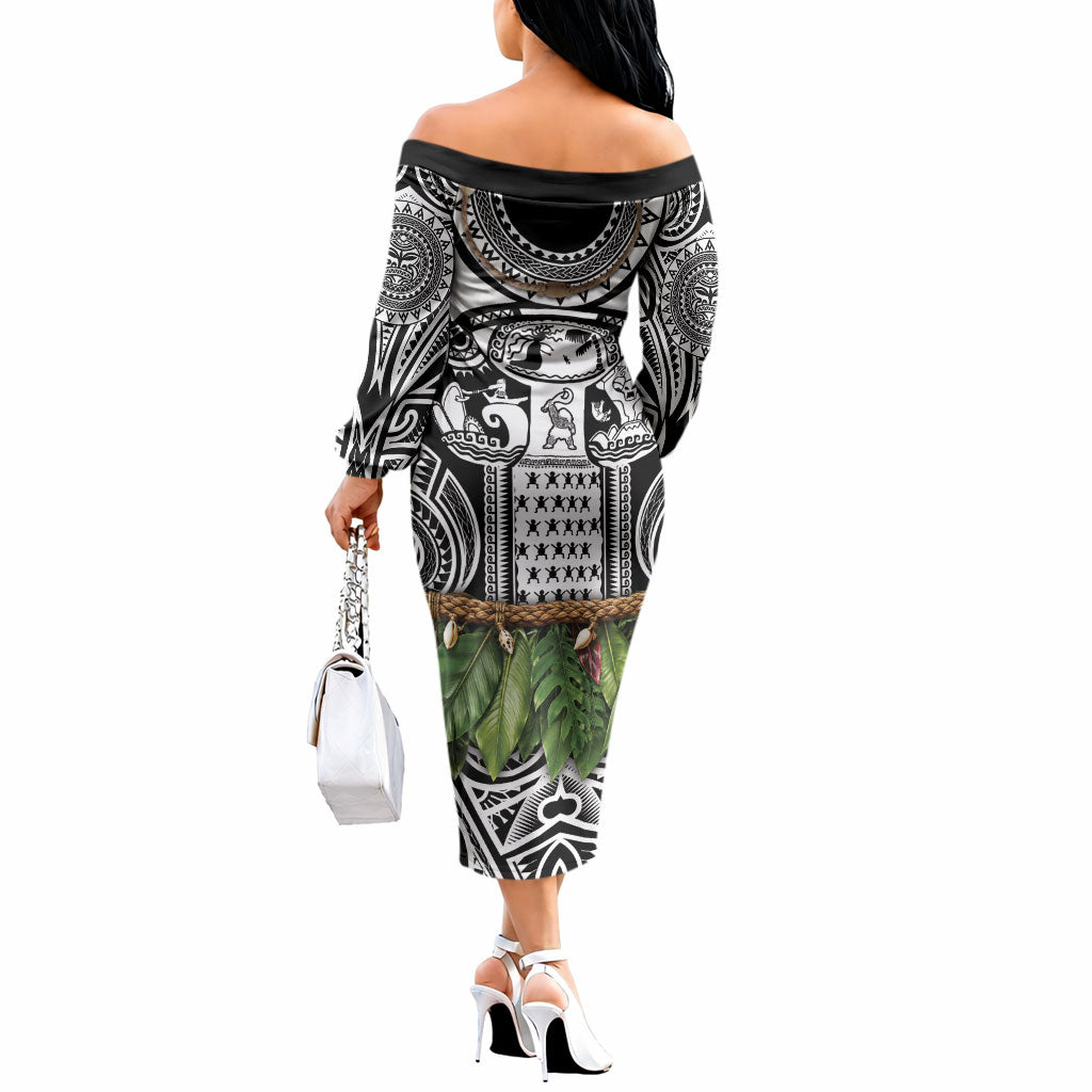 Polynesia Maui Black Tattoo Inspired Off The Shoulder Long Sleeve Dress Tropical Leaf Skirt Costume DT05 - Polynesian Pride