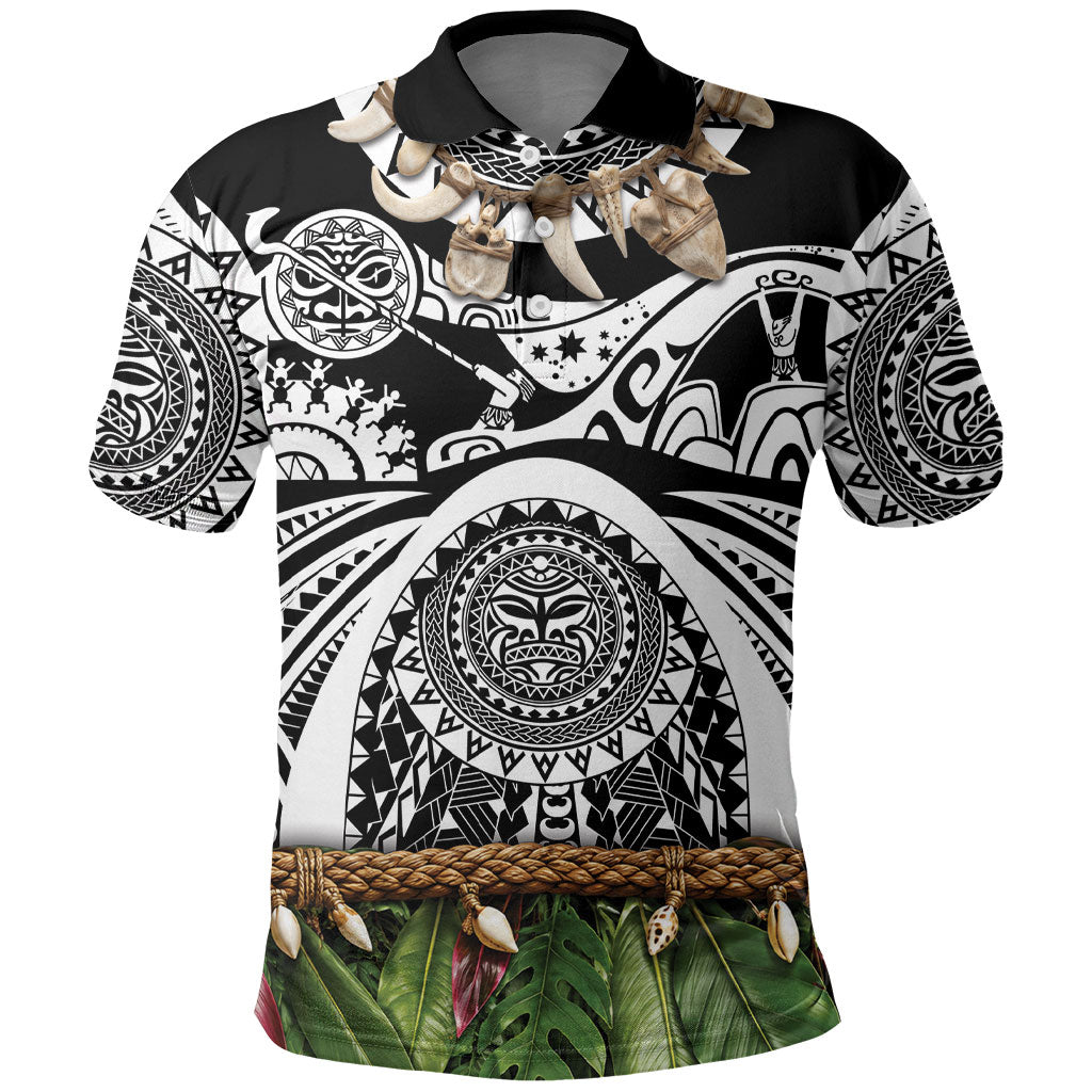 Polynesia Maui Black Tattoo Inspired Polo Shirt Tropical Leaf Skirt Costume DT05 Black - Polynesian Pride