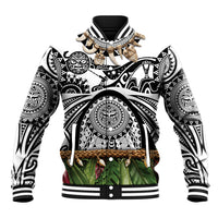 Polynesia Maui White Tattoo Inspired Baseball Jacket Tropical Leaf Skirt Costume DT05 Unisex White - Polynesian Pride