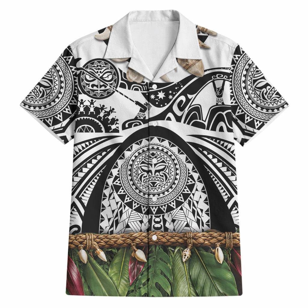 Polynesia Maui White Tattoo Inspired Hawaiian Shirt Tropical Leaf Skirt Costume DT05 White - Polynesian Pride