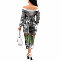 Polynesia Maui White Tattoo Inspired Off The Shoulder Long Sleeve Dress Tropical Leaf Skirt Costume DT05 - Polynesian Pride
