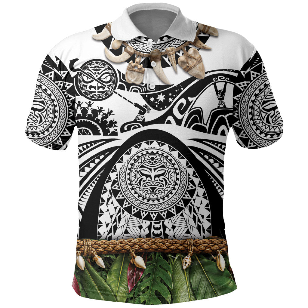 Polynesia Maui White Tattoo Inspired Polo Shirt Tropical Leaf Skirt Costume