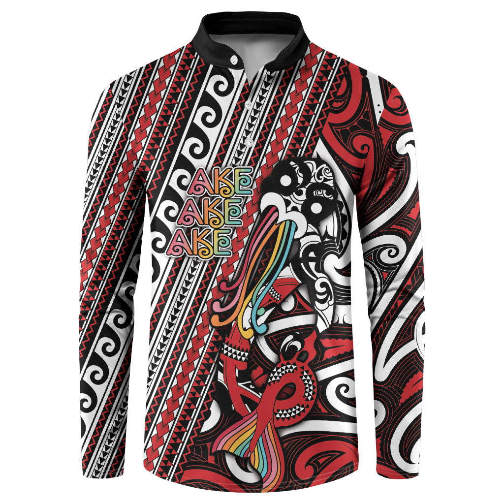 Personalised Maori Language Week Button Sweatshirt Ake Ake Ake Tribal Patterns DT05 Red - Polynesian Pride