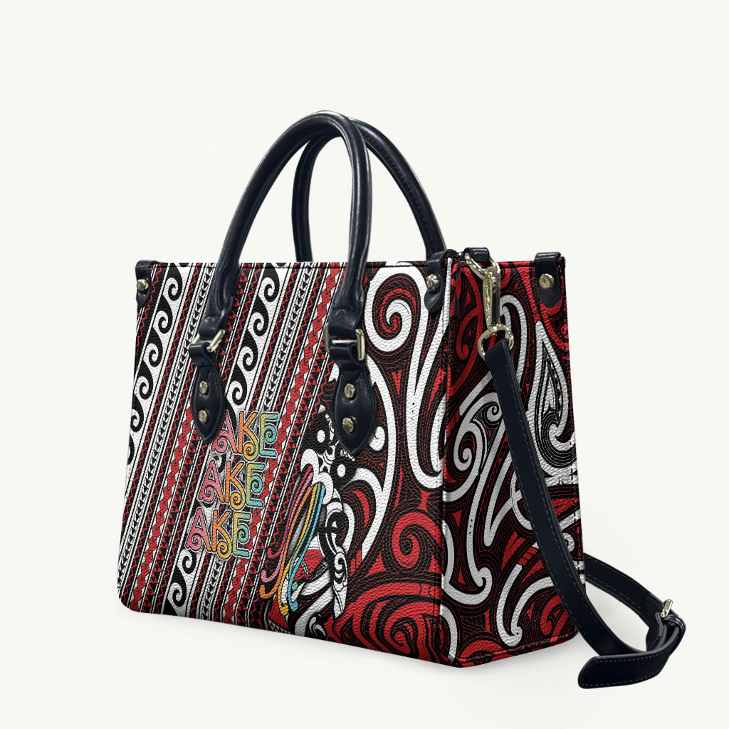 Maori Language Week Leather Bag Ake Ake Ake Tribal Patterns DT05 Red - Polynesian Pride