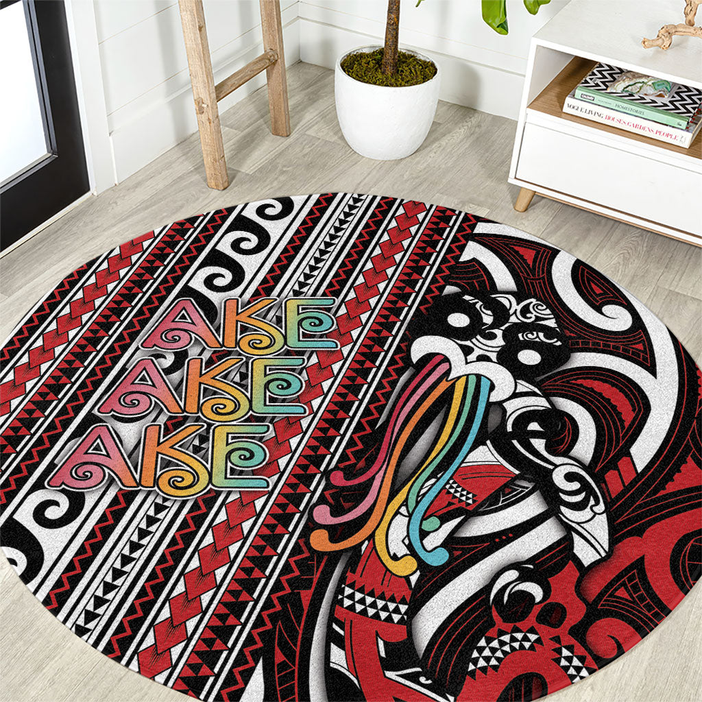 Maori Language Week Round Carpet Ake Ake Ake Tribal Patterns DT05 Red - Polynesian Pride