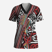 Personalised Maori Language Week Scrub Top Ake Ake Ake Tribal Patterns DT05 Adult Red - Polynesian Pride