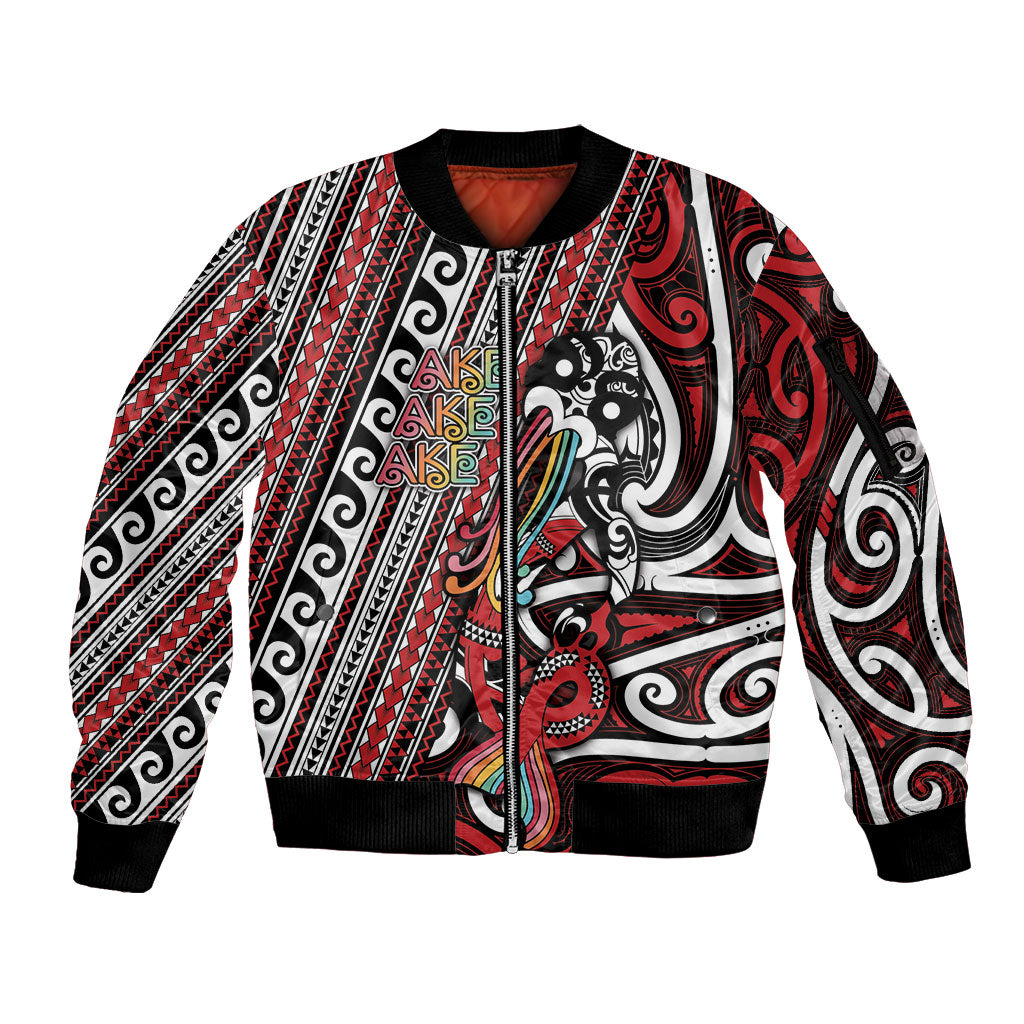 Personalised Maori Language Week Sleeve Zip Bomber Jacket Ake Ake Ake Tribal Patterns DT05 Unisex Red - Polynesian Pride