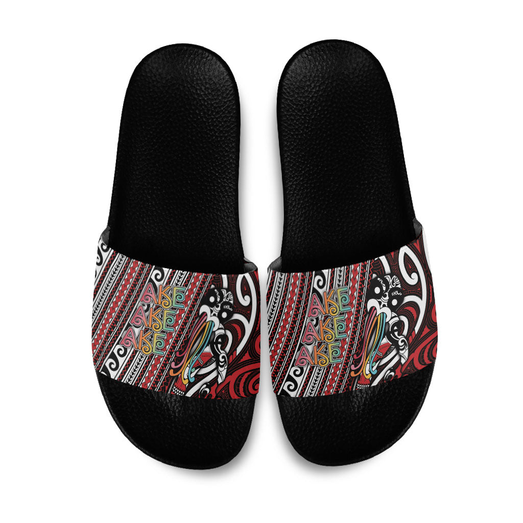 Maori Language Week Slide Sandals Ake Ake Ake Tribal Patterns DT05 Red - Polynesian Pride