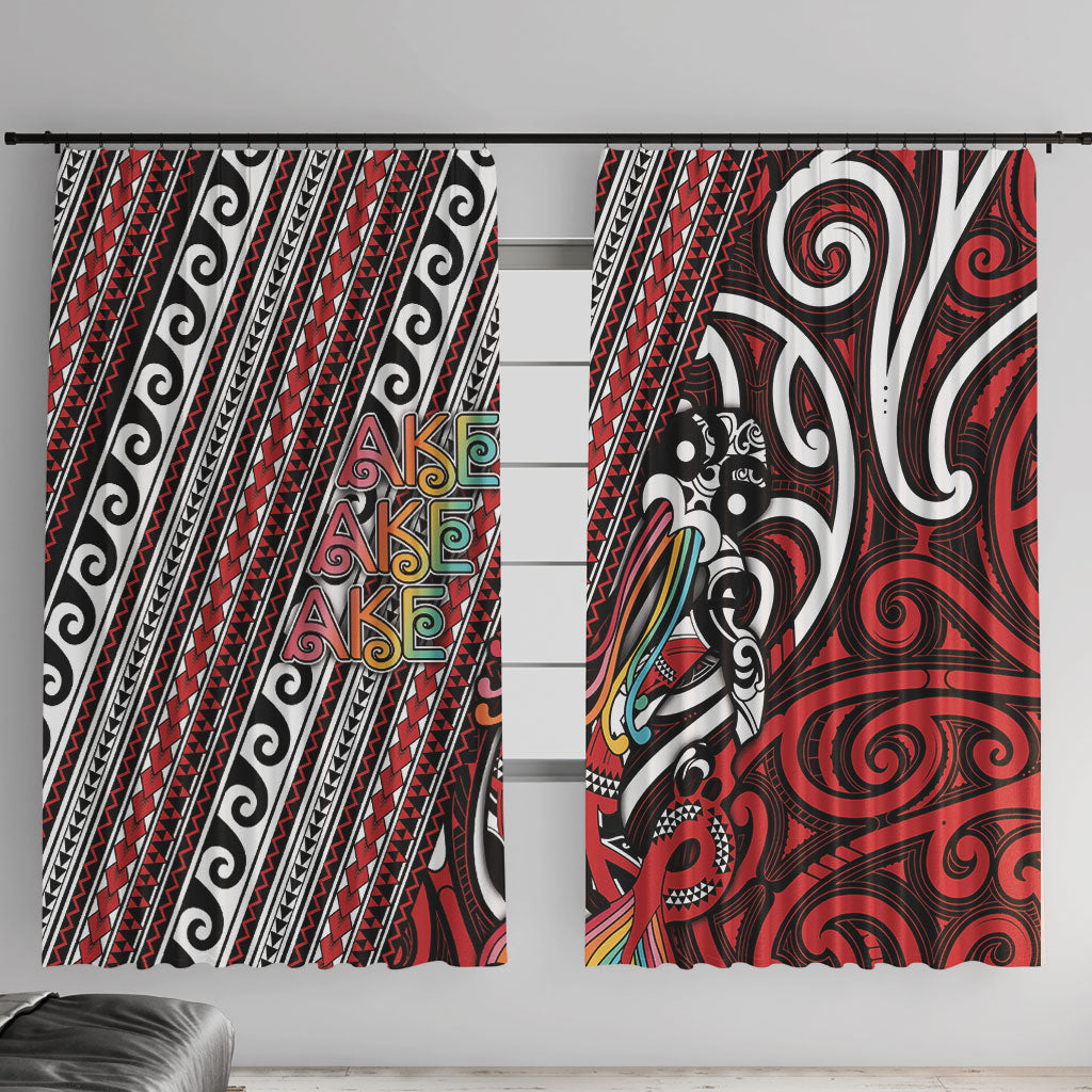 Maori Language Week Window Curtain Ake Ake Ake Tribal Patterns DT05 With Hooks Red - Polynesian Pride
