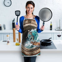 3D Illusion Surfing Skeleton Halloween Apron Surfboard Bones Ocean Wave Stone Well